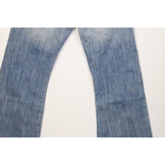 Vintage 90s Y2K Guess Jeans Mens 34x32 Faded Flared Wide Leg Denim Jeans Blue - Picture 12 of 13